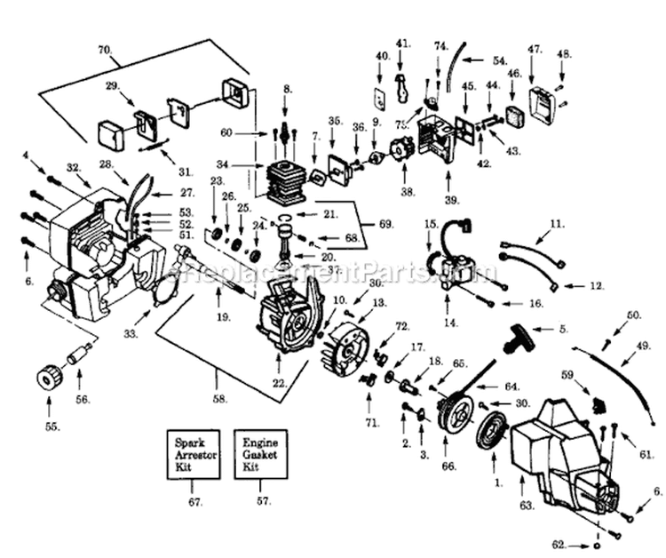 Page D Diagram and Parts List for LT7000  Weed Eater Trimmer